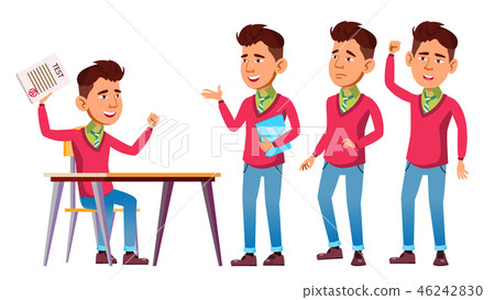 Asian Boy Schoolboy Set Vector. High School Child. Schoolchild. Funny, Friendship, Happiness Asian Boy Schoolboy Set Vector. High School Child. Schoolchild. Funny, Friendship, Happiness 46242830