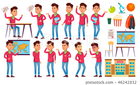 Asian Boy Schoolboy Kid Poses Set Vector. High School Child. Children Study. Smile, Activity. For Asian Boy Schoolboy Kid Poses Set Vector. High School Child. Children Study. Smile, Activity. For 46242832