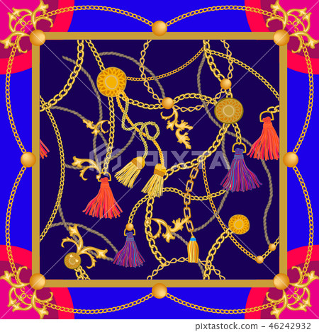 Silk scarf with baroque art motifs. 46242932