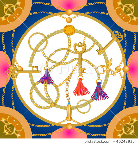 Silk scarf with baroque art motifs. 46242933