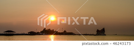 Panoramic view of sunset sky at sea Panoramic view of sunset sky at sea 46243173