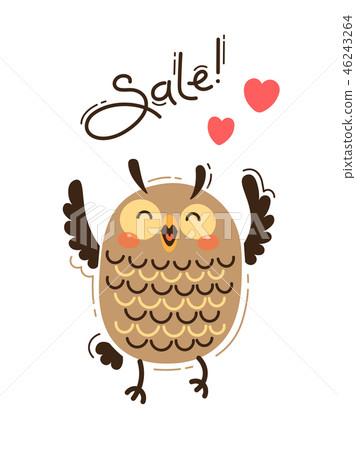 A joyful owl reports a sale. Vector illustration in cartoon style 46243264