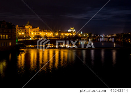 Prague night long shot as seen from Charles Bridge Prague night long shot as seen from Charles Bridge 46243344