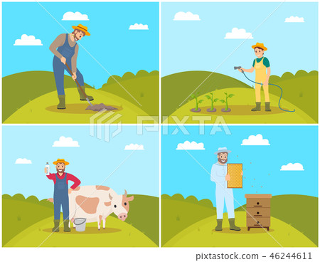 Farmer Digging Soil of Field Vector Illustration 46244611