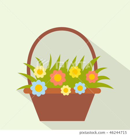 Basket with flowers flat icon Basket with flowers flat icon 46244715