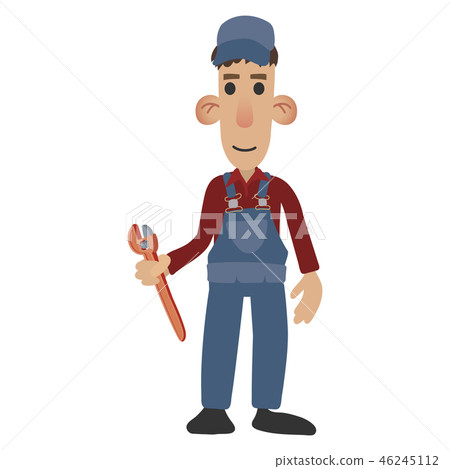 Cartoon plumber holding a wrench Cartoon plumber holding a wrench 46245112