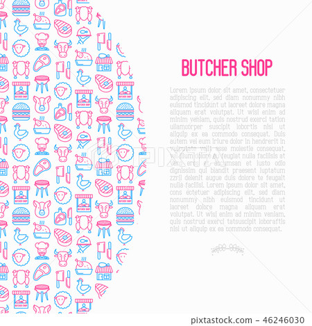 Butcher shop concept with thin line icons Butcher shop concept with thin line icons 46246030