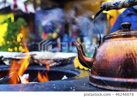 Lantern with a candle in the old town of Riga 46246078