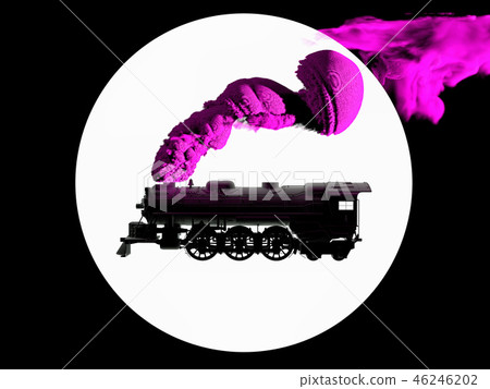 3D generated silhouette of steam locomotive in black and white on white background. Train puffing 3D generated silhouette of steam locomotive in black and white on white background. Train puffing 46246202