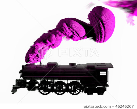3D generated silhouette of steam locomotive in black and white on white background. Train puffing 3D generated silhouette of steam locomotive in black and white on white background. Train puffing 46246207