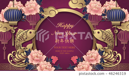 Happy Chinese new year retro relief template Happy Chinese new year retro relief template 46246319