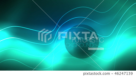 Glowing abstract wave on dark, shiny motion, Christmas and New Year magic space light. Techno Glowing abstract wave on dark, shiny motion, Christmas and New Year magic space light. Techno 46247139