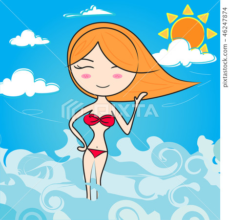 sexy cartoon girl in the red Two-Piece Swimwear on sexy cartoon girl in the red Two-Piece Swimwear on 46247874