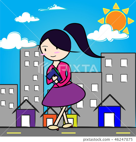 cute work women walking on road in the city 46247875