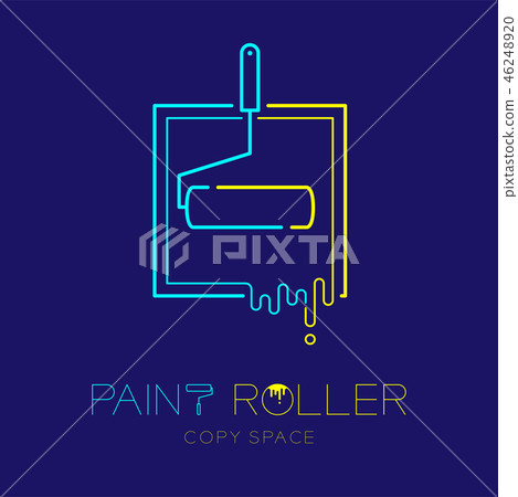Paint roller with tray frame logo icon outline Paint roller with tray frame logo icon outline 46248920