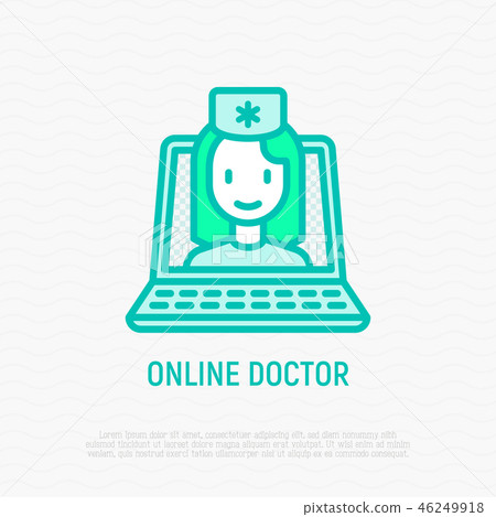 Online doctor: doctor on screen of laptop Online doctor: doctor on screen of laptop 46249918