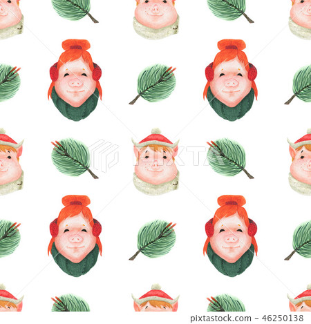 Chinese New Year Funny Teen Piggy and Pine branch Chinese New Year Funny Teen Piggy and Pine branch 46250138