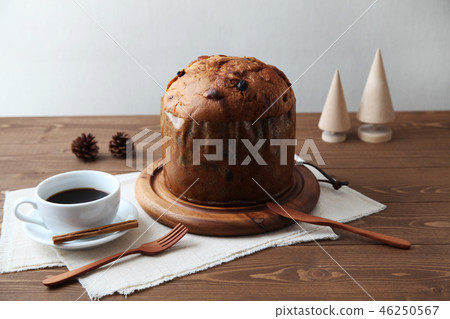 Panettone Italian cake coffee table setting 46250567