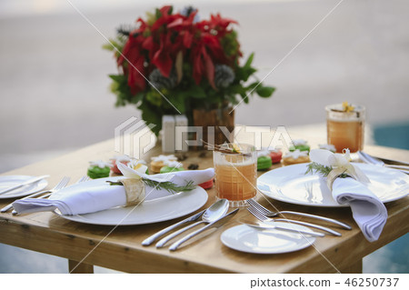 Romantic dinner setup or Holiday table setting. Romantic dinner setup or Holiday table setting. 46250737