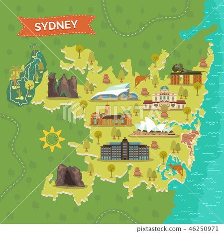 Map of Sydney with landmarks for sightseeing. 46250971