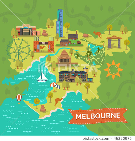 Map Of Melbourne Australia Melbourne,Australia Map With Landmarks,Sightseeing - Stock Illustration  [46250975] - Pixta