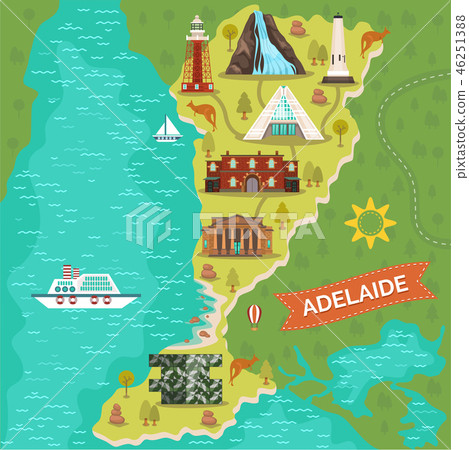 Adelaide landmarks on travel map. Australian city Adelaide landmarks on travel map. Australian city 46251388