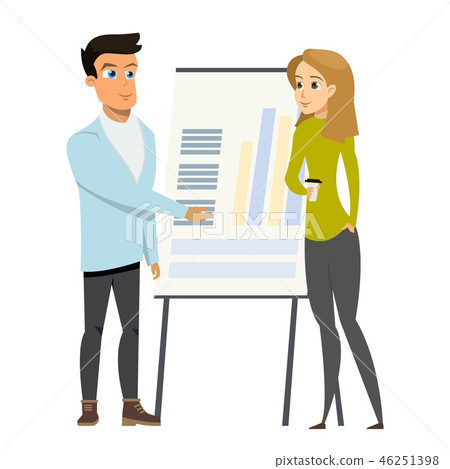 Business Man Make Presentation Shows Charts Woman Business Man Make Presentation Shows Charts Woman 46251398
