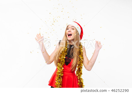Shocking woman in santa hat and dress 46252290