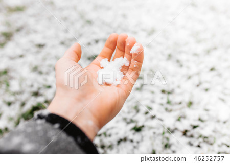 The snow in the guy's hands. The snow in the guy's hands. 46252757