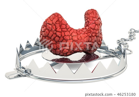 Thyroid disease concept. Human thyroid inside trap Thyroid disease concept. Human thyroid inside trap 46253180