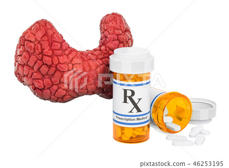 Human thyroid with medical bottles and pills Human thyroid with medical bottles and pills 46253195