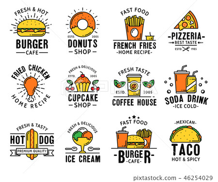 Fast food menu delivery and takeaway signs icons Fast food menu delivery and takeaway signs icons 46254029