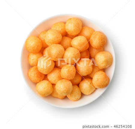 Top view of cheese puff balls in bowl 46254108
