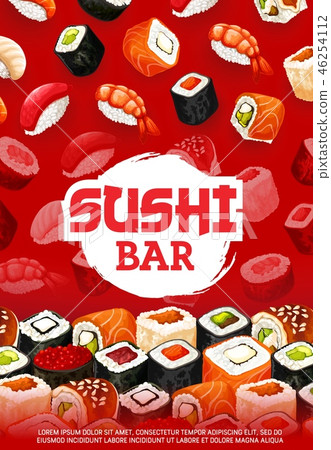 Sushi bar menu, unagi maki and sashimi rolls Sushi bar menu, unagi maki and sashimi rolls 46254112