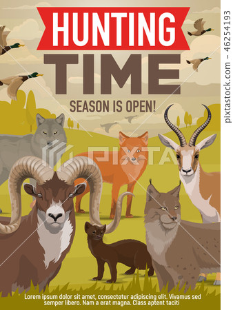 Hunting open season, forest wild animals and birds Hunting open season, forest wild animals and birds 46254193