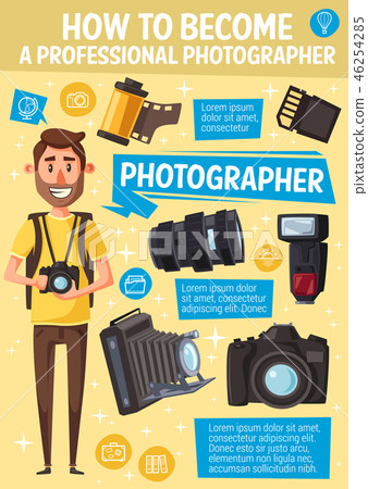 Cartoon photographer, camera and equipment 46254285