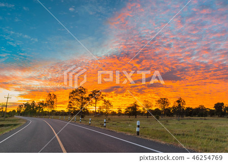 silhouette of the sunrise with the road,the beaut 46254769