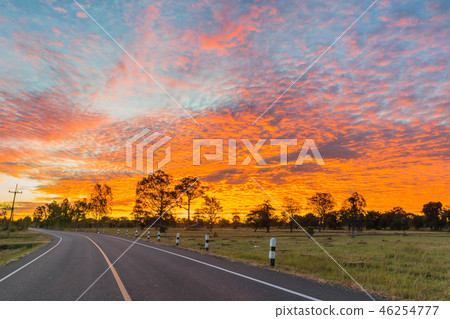 silhouette of the sunrise with the road,the beaut silhouette of the sunrise with the road,the beaut 46254777