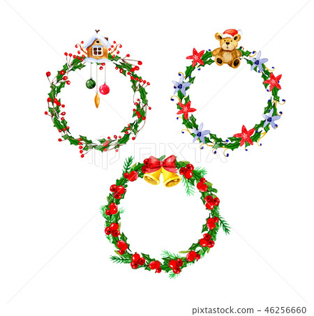 watercolor vector Christmas wreath 46256660