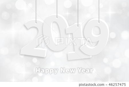 2019年圖形新年卡片有閃耀的銀色背景 46257475