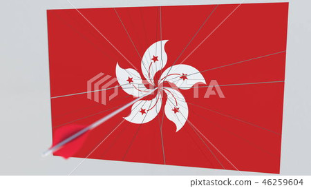 Archery arrow hits flag of HONG KONG plate. Conceptual 3D rendering 46259604