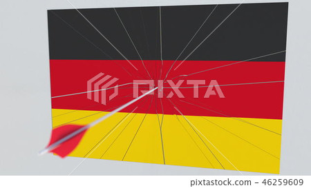 Flag of GERMANY plate being hit by archery arrow. Conceptual 3D rendering Flag of GERMANY plate being hit by archery arrow. Conceptual 3D rendering 46259609