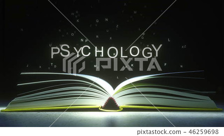 Letters fly off the open book pages to form PSYCHOLOGY text. 3D rendering 46259698
