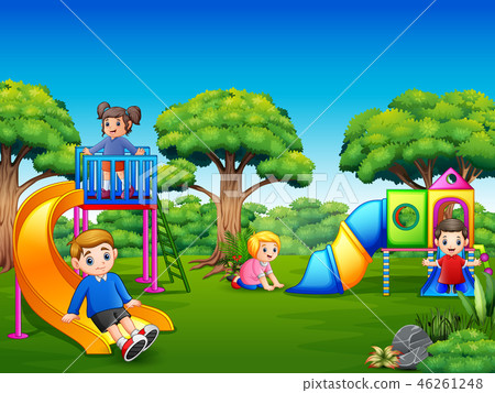 Happy kids playing in the playground - Stock Illustration [46261248 ...