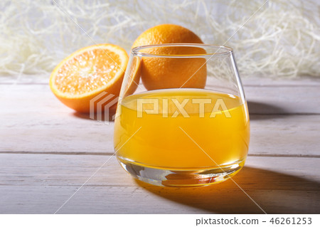 Orange jam and juice in glass. Morning breakfast. 46261253