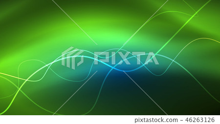 Glowing abstract wave on dark, shiny motion, Christmas and New Year magic space light. Techno Glowing abstract wave on dark, shiny motion, Christmas and New Year magic space light. Techno 46263126