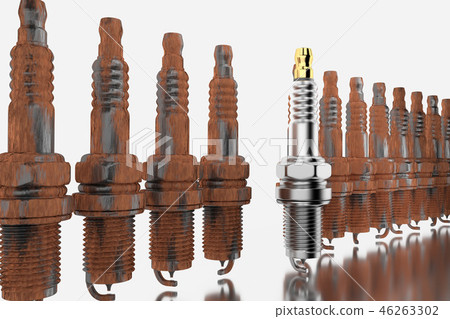 Spare parts spark plugs on white background for car and motorcycle 46263302