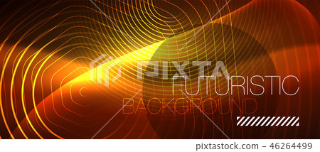 Neon glowing wave, magic energy and light motion background. Vector wallpaper template 46264499