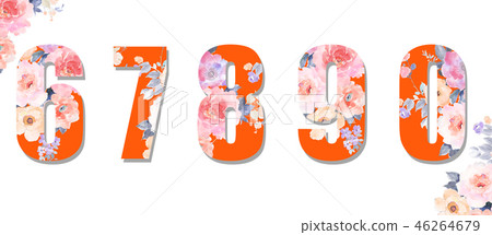 美麗的水彩玫瑰花,牡丹花日本數字 美麗的水彩玫瑰花,牡丹花日本數字 46264679