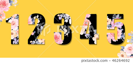 Beautiful Watercolor Rose Flower, Peony Flower Japanese Numbers 46264692